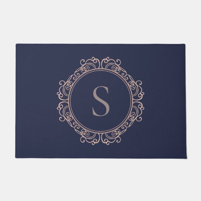 Felpudo Elegante Monograma Rubor Navy (Anverso)