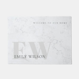 Felpudo Elegante Monograma Rústico de Piedra de Mármol Gri