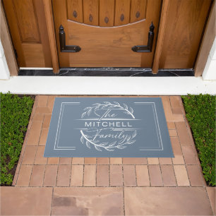 Felpudo Elegante Monogramed Dusty Blue Personalizado Nombr