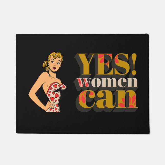 Felpudo Elegante mujer retro clásico Sí mujer puede negro (Anverso)