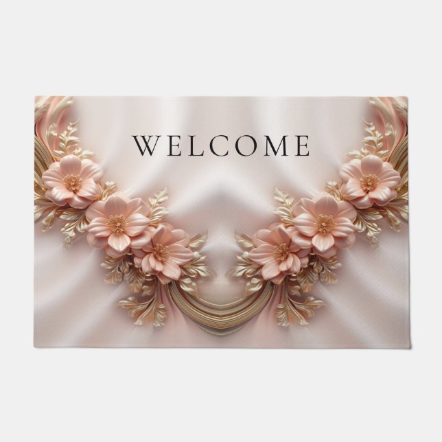 Felpudo Elegante Naranja Peach Floral Doormat (Anverso)