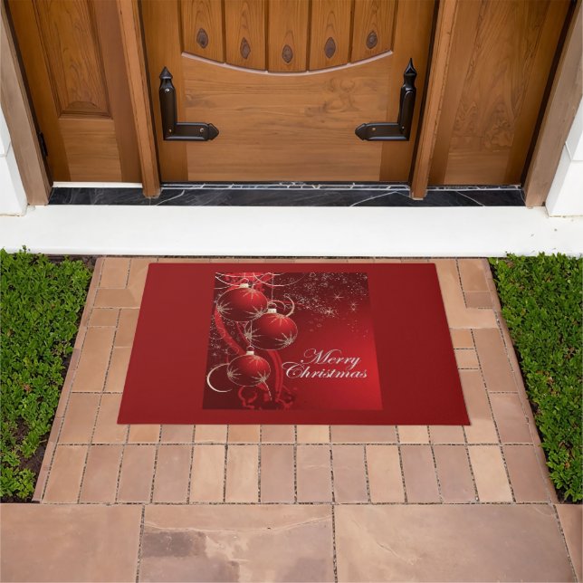 Felpudo Elegante Navidad festiva roja y dorada (Exterior)