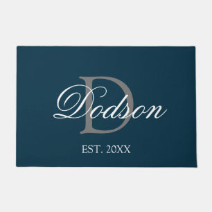 Felpudo Elegante Navy Blue Script Monograma Nombre