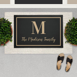 Felpudo Elegante negro tan Personalizado Monograma inicial
