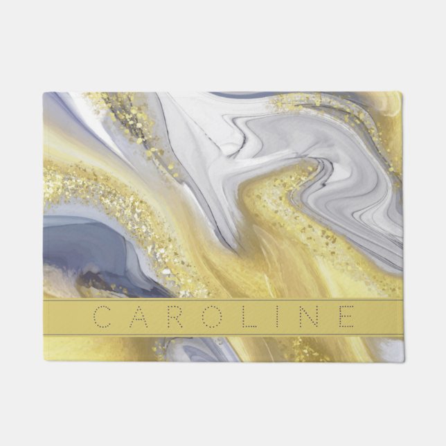 Felpudo Elegante nombre de efecto de mármol dorado amarill (Anverso)