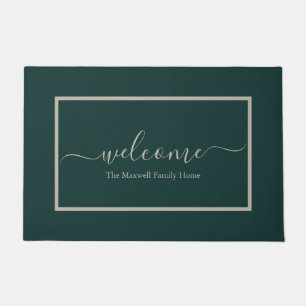 Felpudo Elegante nombre de familia de caligrafía verde osc