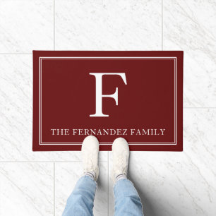 Felpudo Elegante nombre de familia inicial roja