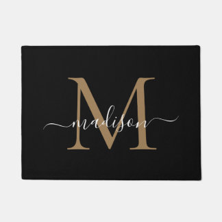 Felpudo Elegante nombre de guión de monograma negro y Pers