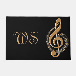 Felpudo Elegante nota musical de oro negro monogramada