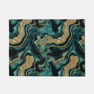 Felpudo Elegante patrón de ágata con brillo teal y dorado