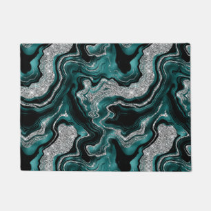 Felpudo Elegante patrón de ágata con brillo teal y plata