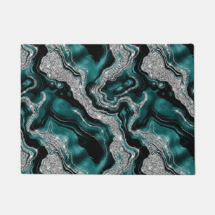 Felpudo Elegante patrón de ágata con brillo teal y plata