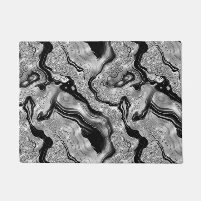 Felpudo Elegante patrón de edad Purpurina negro y plateado (Anverso)