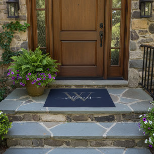 Felpudo Elegante Personalizado blanco de la marina Monogra