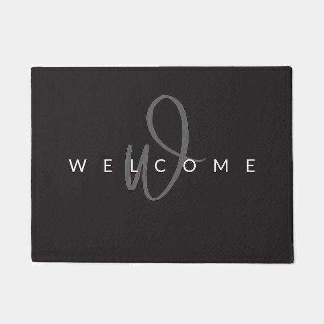 Felpudo Elegante Personalizado blanco gris Monograma Nombr (Anverso)