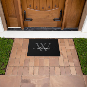 Felpudo Elegante Personalizado blanco negro Monograma Nomb
