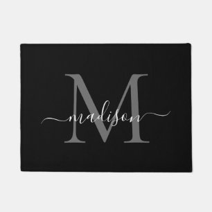 Felpudo Elegante Personalizado blanco negro Monograma Nomb