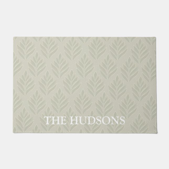 Felpudo Elegante Personalizado de patrón botánico beige (Anverso)