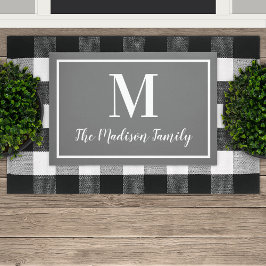 Felpudo Elegante Personalizado gris carbón vegetal Monogra