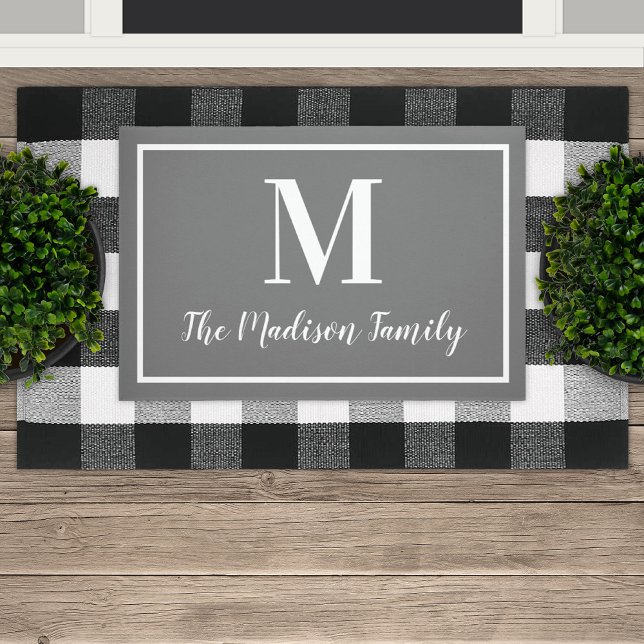 Felpudo Elegante Personalizado gris carbón vegetal Monogra (Subido por el creador)