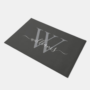 Felpudo Elegante Personalizado Gris Dusty Monograma Script
