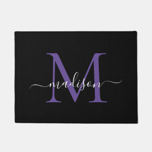 Felpudo Elegante Personalizado morado negro Monograma Nomb