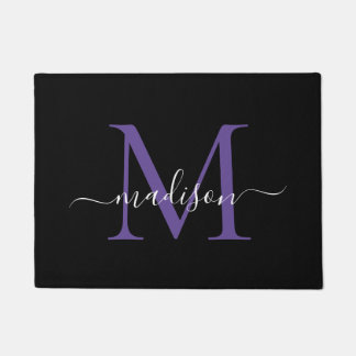 Felpudo Elegante Personalizado morado negro Monograma Nomb