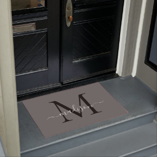 Felpudo Elegante Personalizado negro gris Monograma Nombre