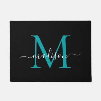 Felpudo Elegante Personalizado Verde azulado negro Monogra