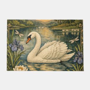 Felpudo Elegante pintura de cisne blanco al acuarela vinta