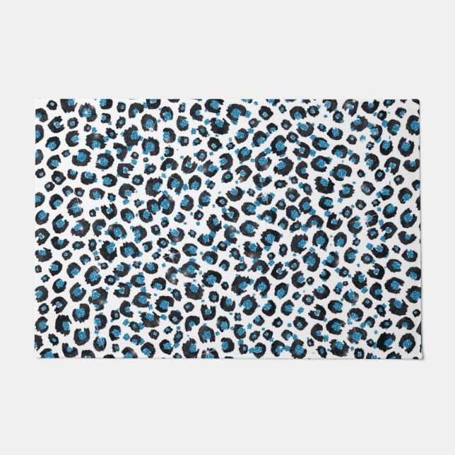 Felpudo Elegante Purpurina azul Leopardo negro impresión a (Anverso)