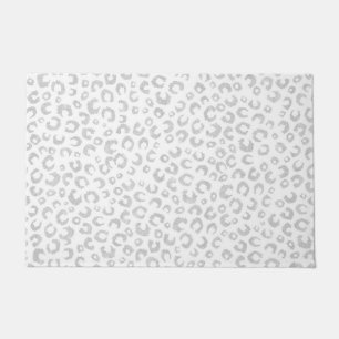 Felpudo Elegante Purpurina de Plata Blanca Leopardo Impres