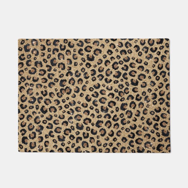 Felpudo Elegante Purpurina dorado Leopardo negro (Anverso)