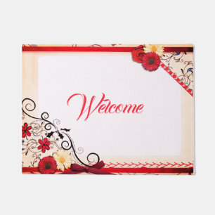 Felpudo Elegante Rojo Rojo Borde Crimson Negro Ornamental