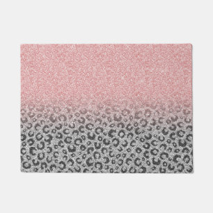 Felpudo Elegante Rosa dorado y Purpurina plateado Leopardo