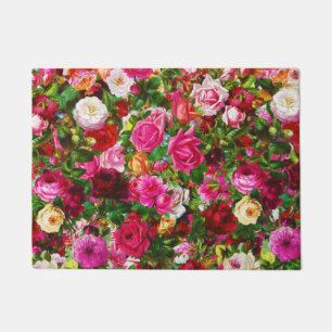 Felpudo Elegante Rosa floral vintage con flores en el jard