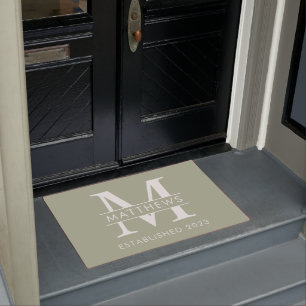 Felpudo Elegante Sage Green Personalizado Monograma Nombre