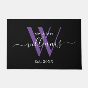 Felpudo Elegante Sr. Y Sra. Black Purple Monograma Nombre