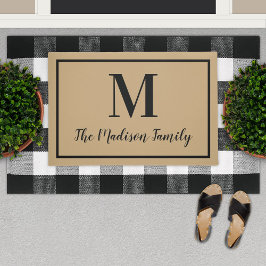 Felpudo Elegante Tan Negro Personalizado Monograma Inicial