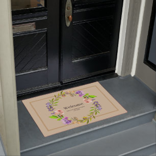 Felpudo Elegante Wreath Purple Floral Bienvenida Personali
