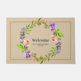 Felpudo Elegante Wreath Purple Floral Bienvenida Personali