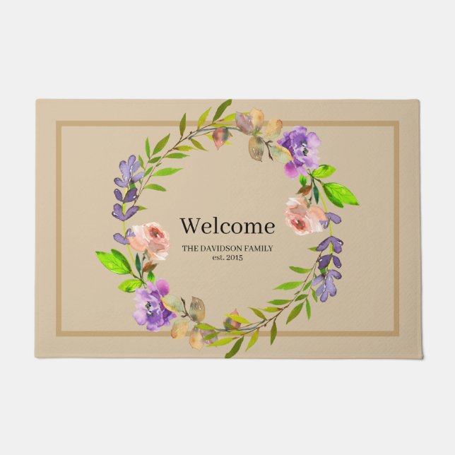 Felpudo Elegante Wreath Purple Floral Bienvenida Personali (Anverso)