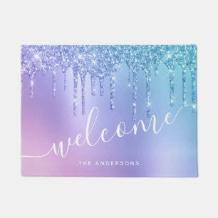 Felpudo Elegante y elegante goteo de purpurina azul y viol