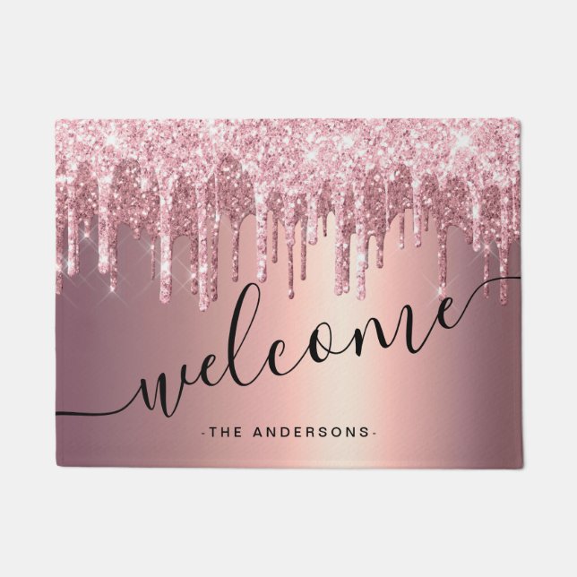 Felpudo Elegante y elegante goteo de purpurina de cobre ro (Anverso)