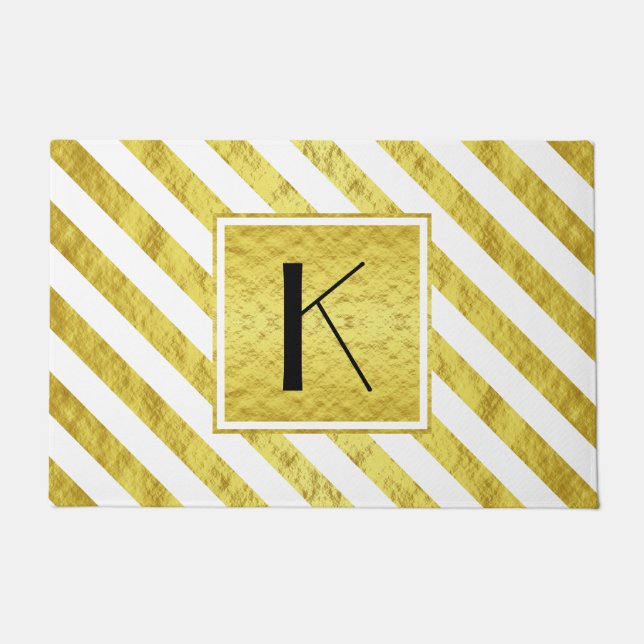 Felpudo Elegantes Monogramas Rayas Doradas (Anverso)