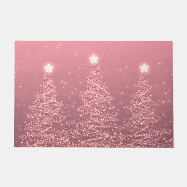 Felpudo Elegantes Navidades esparcen árboles Subió oro  (Anverso)