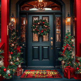 Felpudo Elegantes Navidades rojos y verdes de la planta de