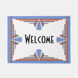 Felpudo Elementos Art Decó en oro y azul rosa