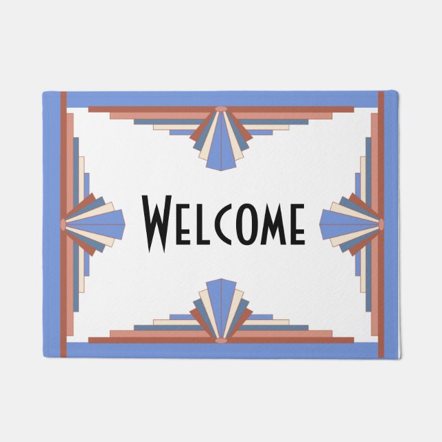 Felpudo Elementos Art Decó en oro y azul rosa (Anverso)