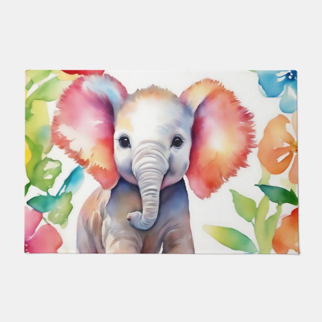 Felpudo Elephant Vibrant Watercolor (Anverso)